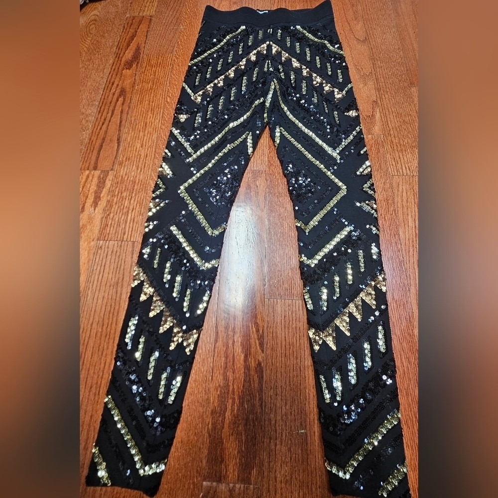 Express Black Leggings with Gold Accents